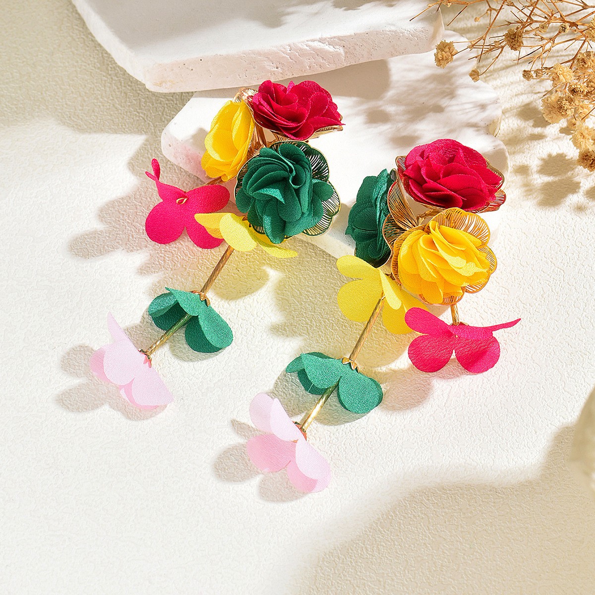 Fabric Rose Drop Earrings