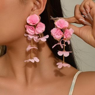 Fabric Rose Drop Earrings
