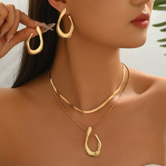 Layered Teardrop Necklace and Earrings Set