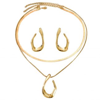 Layered Teardrop Necklace and Earrings Set - alternate view