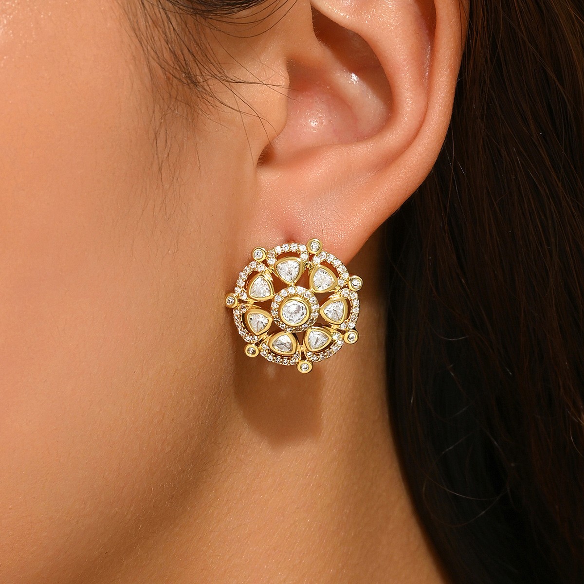 Round Crystal-Cluster Stud Earrings