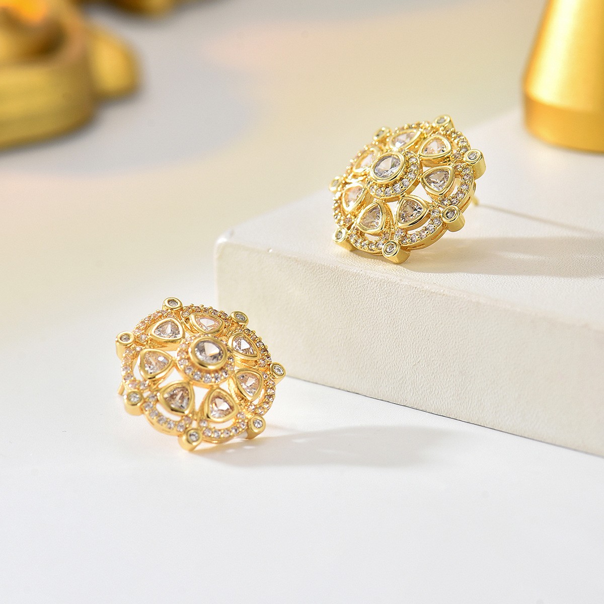 Round Crystal-Cluster Stud Earrings