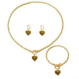 Heart Charm Necklace, Bracelet and Earrings Set - alternate view