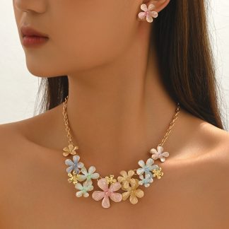 Pastel Flower Necklace and Earrings Set - alternate view