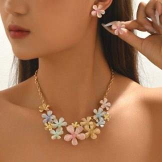Pastel Flower Necklace and Earrings Set