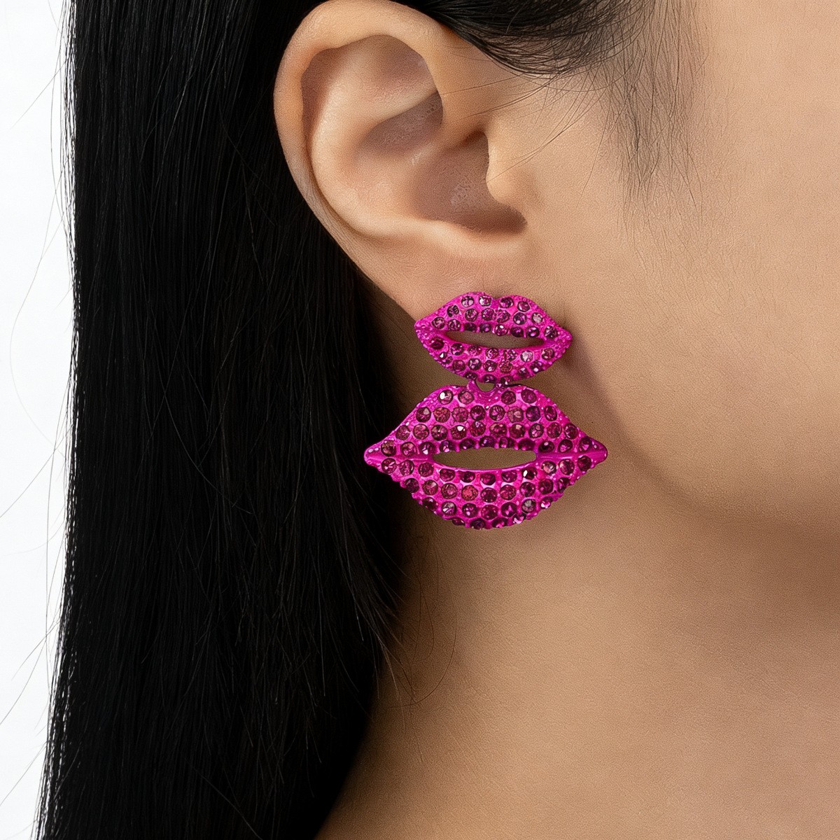 Glitter Double-Lips Drop Earrings