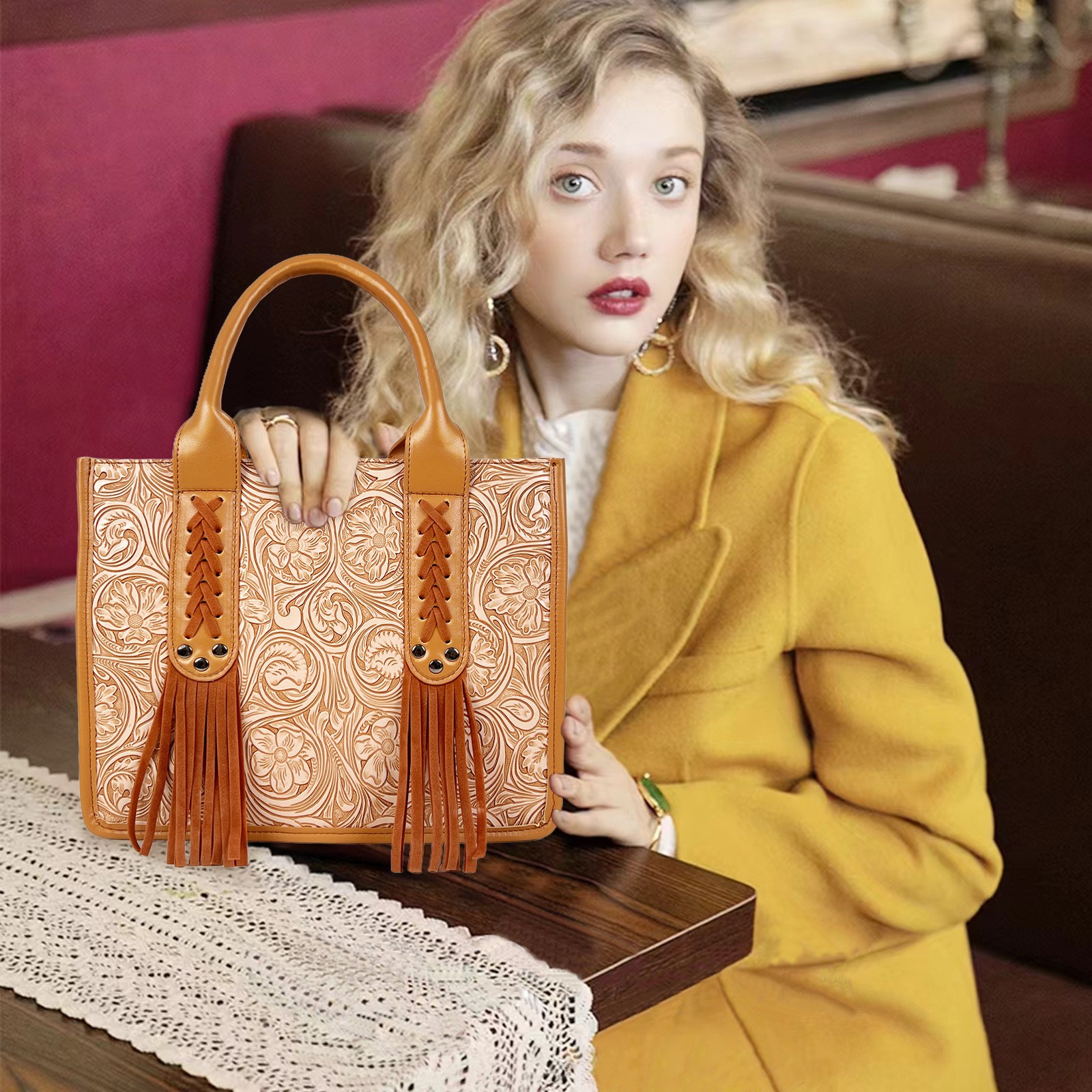 Embossed Tassel Mini Tote