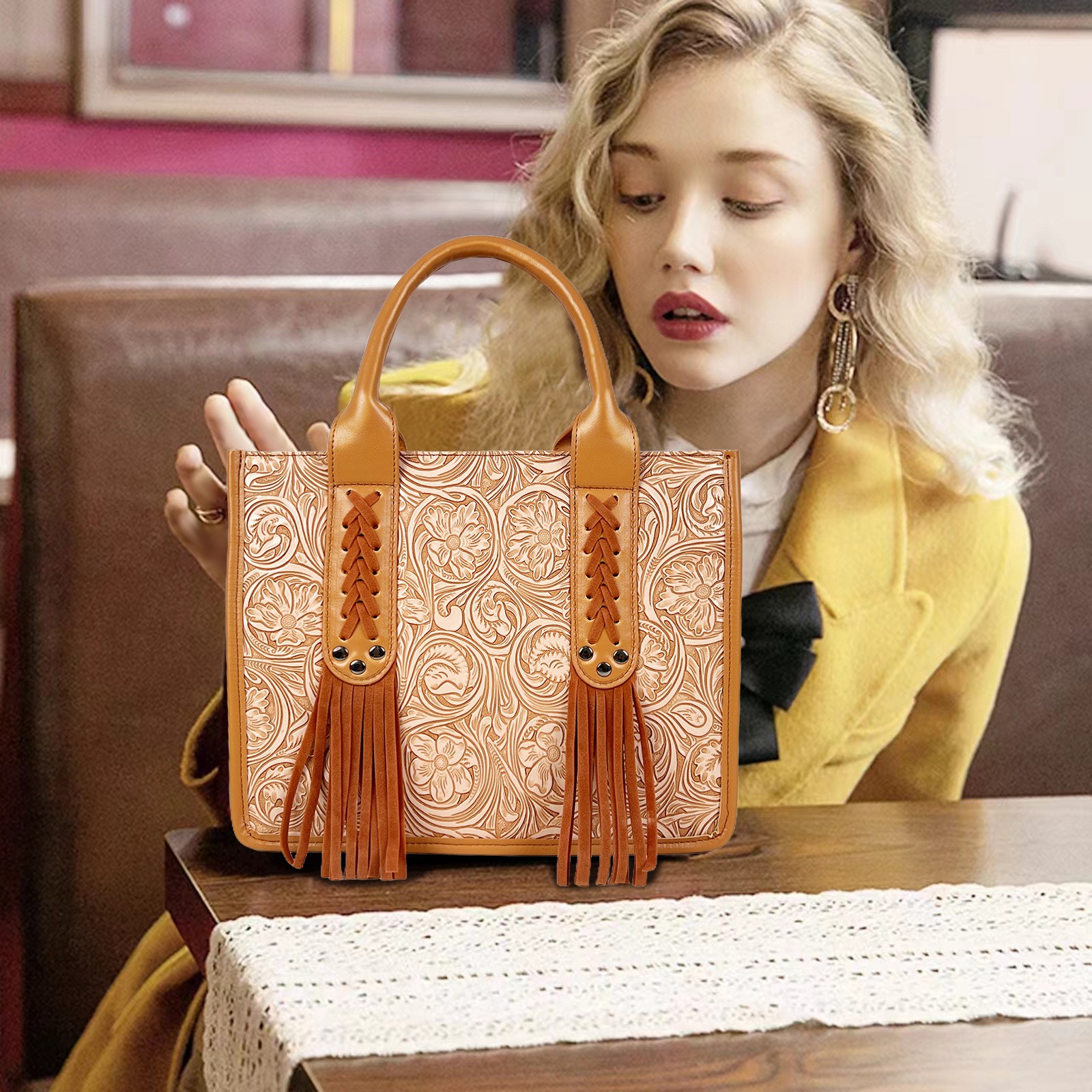 Embossed Tassel Mini Tote