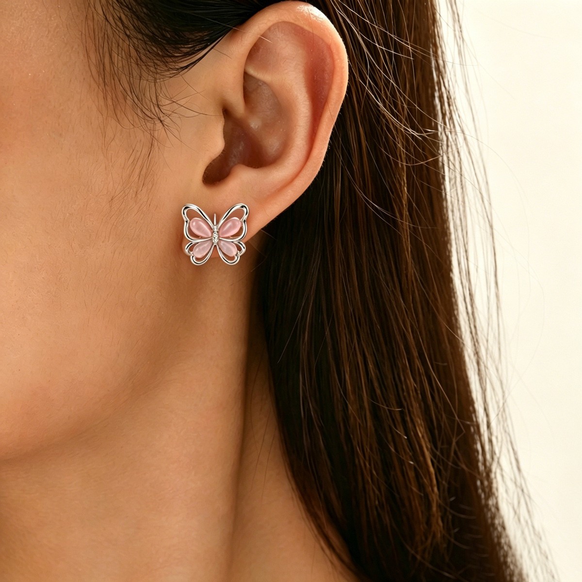 Color-Inlay Butterfly Stud Earrings