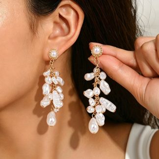 Pearl-Effect Cluster Drop Earrings