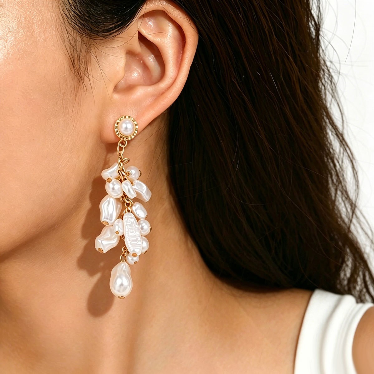 Pearl-Effect Cluster Drop Earrings
