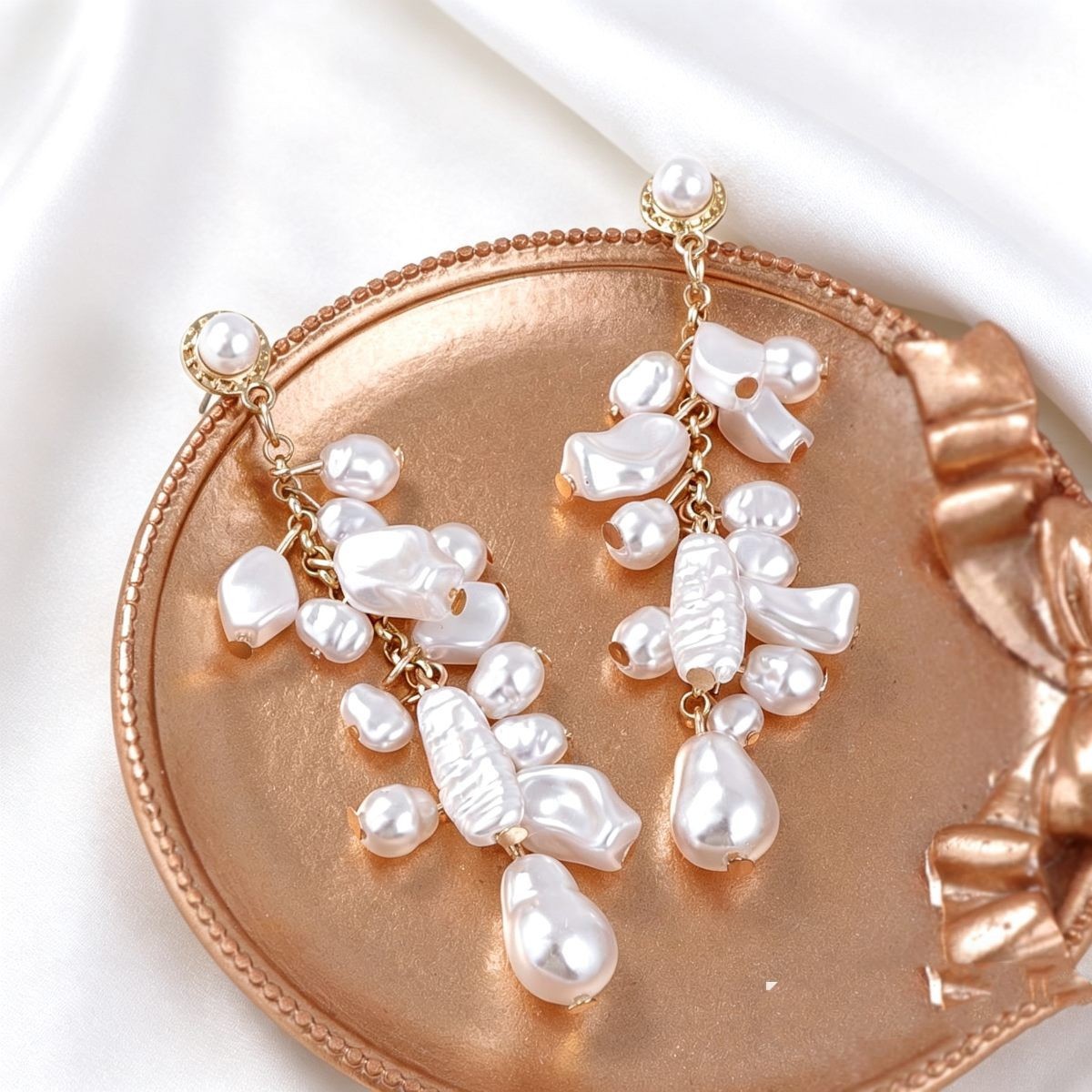 Pearl-Effect Cluster Drop Earrings