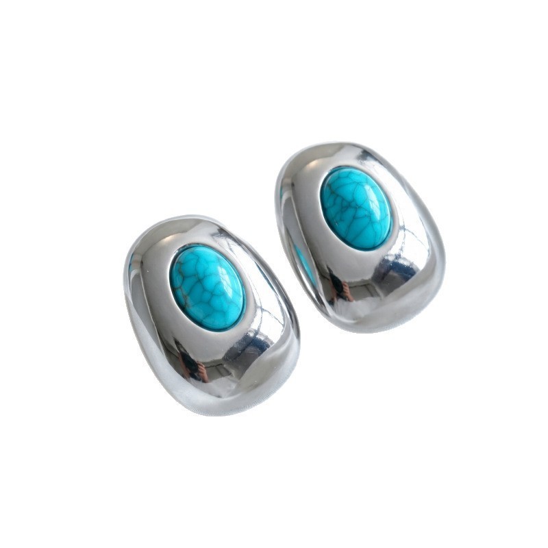 Turquoise-Color Cabochon Stud Earrings
