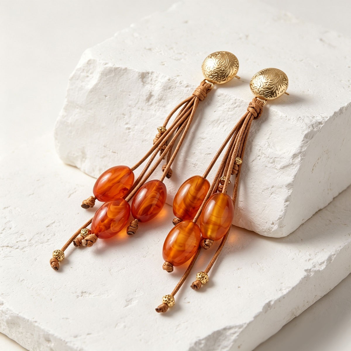 Stone-Effect Tassel Drop Earrings