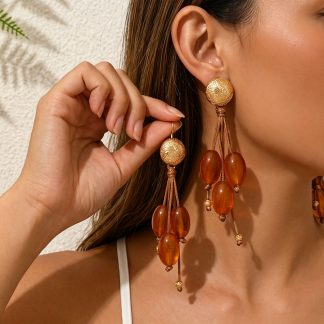 Stone-Effect Tassel Drop Earrings
