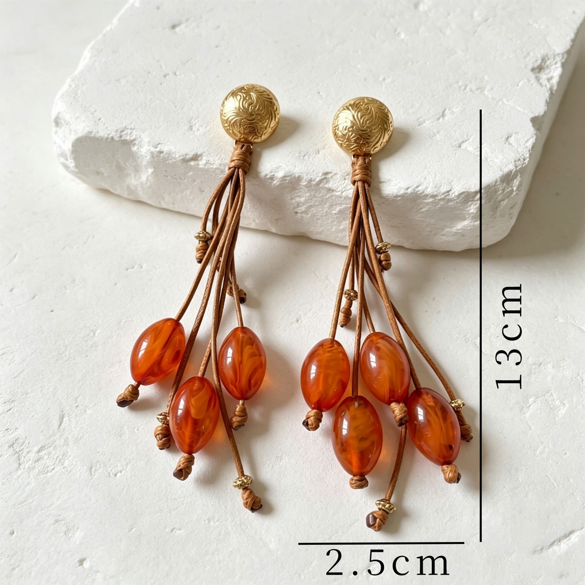 Stone-Effect Tassel Drop Earrings