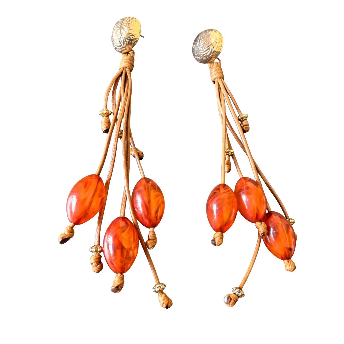 Stone-Effect Tassel Drop Earrings