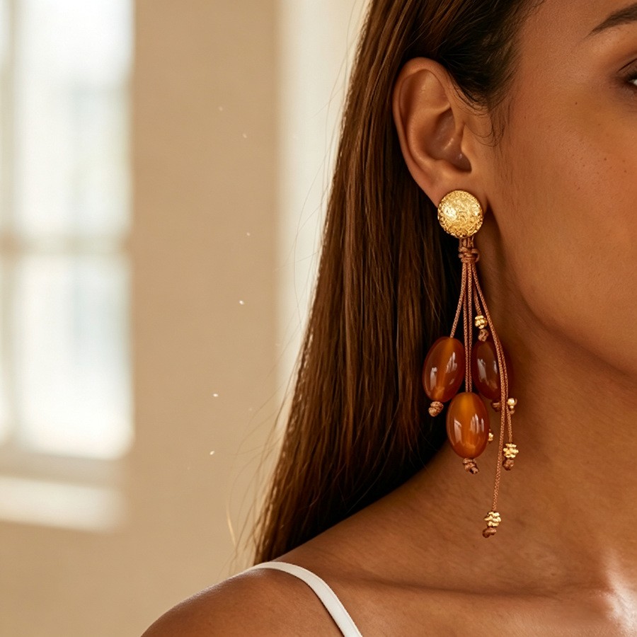 Stone-Effect Tassel Drop Earrings