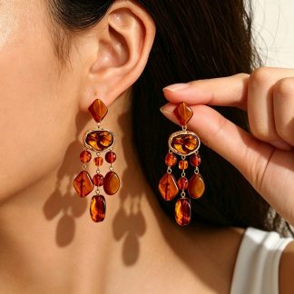Amber-Tone Geometric Drop Earrings