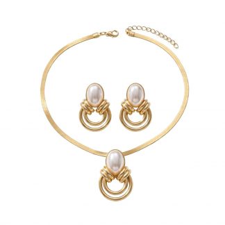 Pearl-Accent Circle Necklace and Earrings Set - alternate view