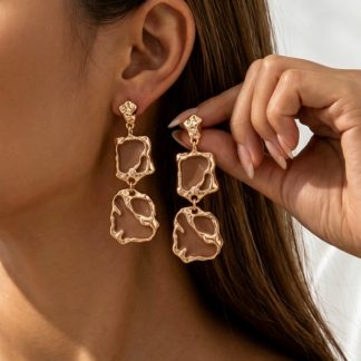 Irregular Color-Inlay Panel Drop Earrings