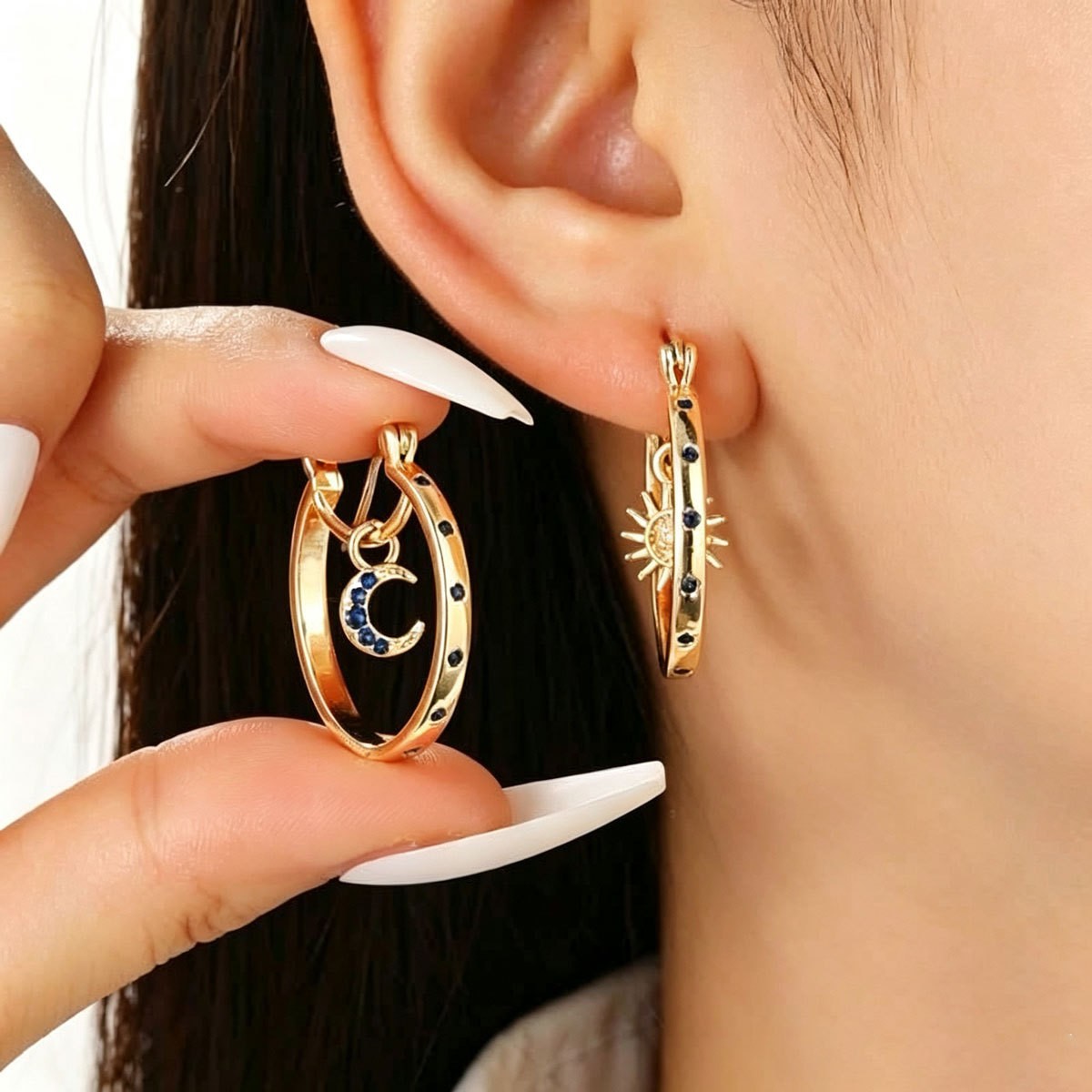Sun and Moon Charm Hoop Earrings
