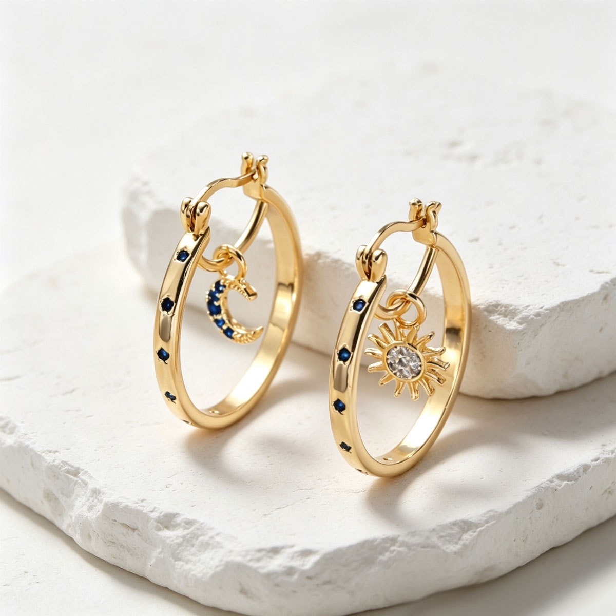 Sun and Moon Charm Hoop Earrings