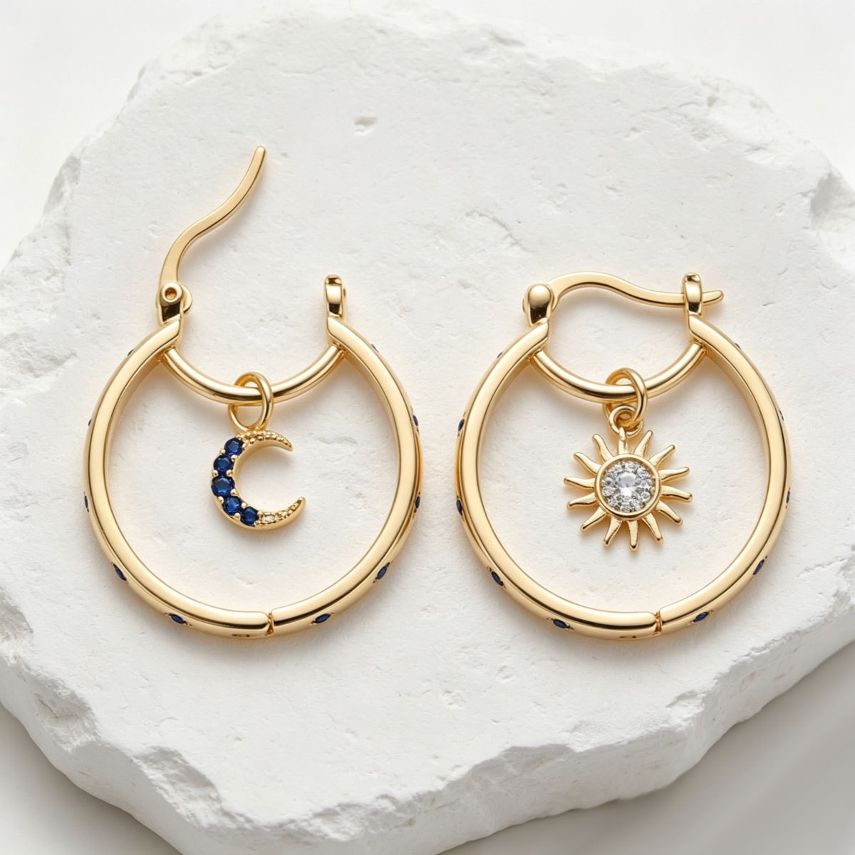 Sun and Moon Charm Hoop Earrings