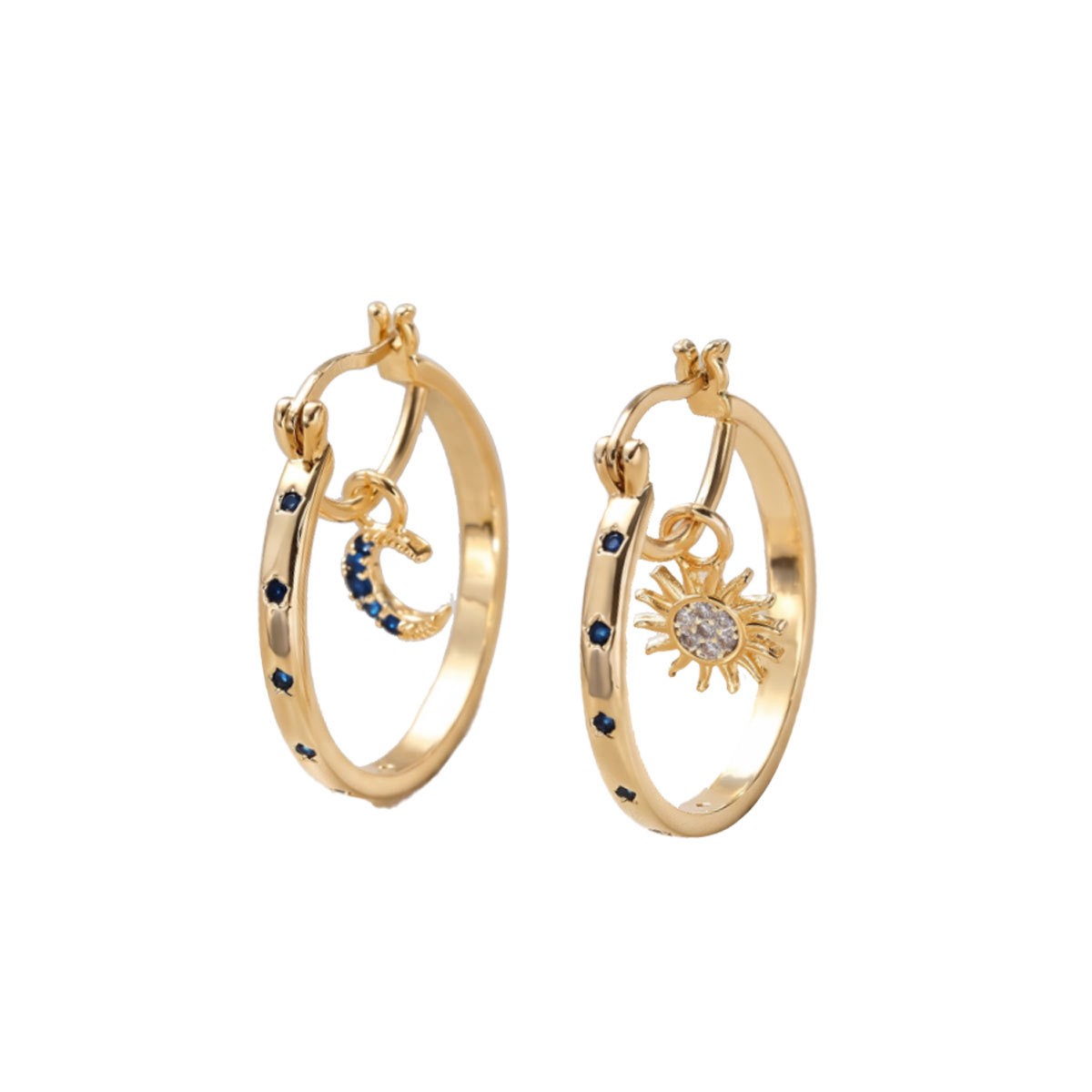 Sun and Moon Charm Hoop Earrings