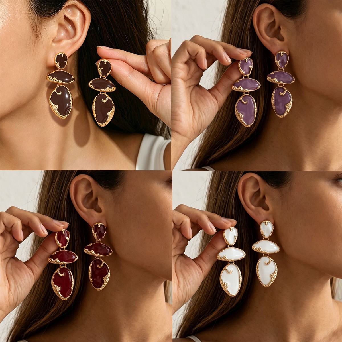 Textured-Rim Statement Drop Earrings