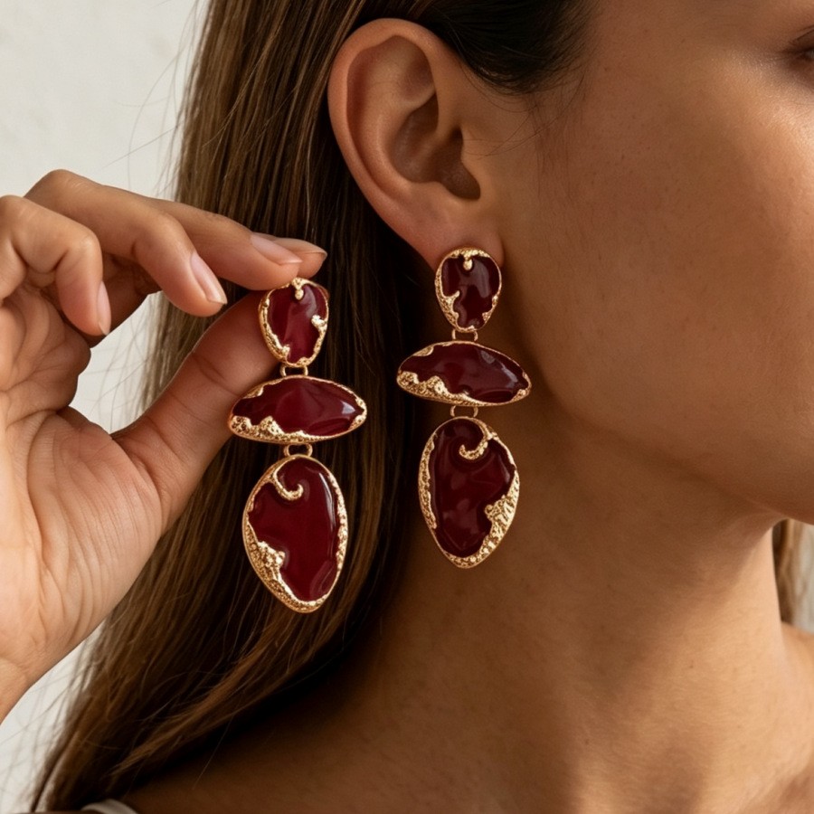 Textured-Rim Statement Drop Earrings