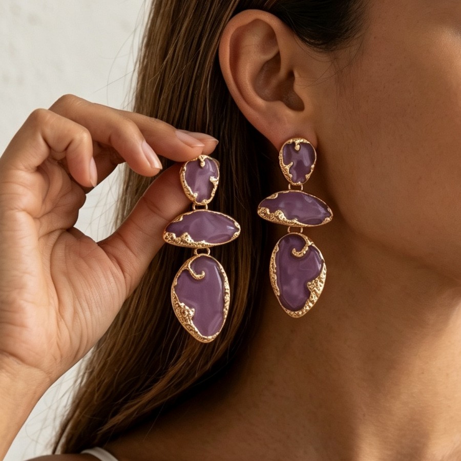 Textured-Rim Statement Drop Earrings