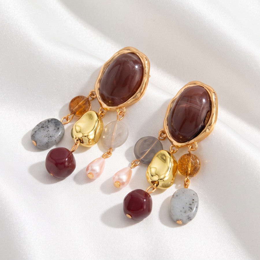 Stone-Effect Charm Cluster Earrings