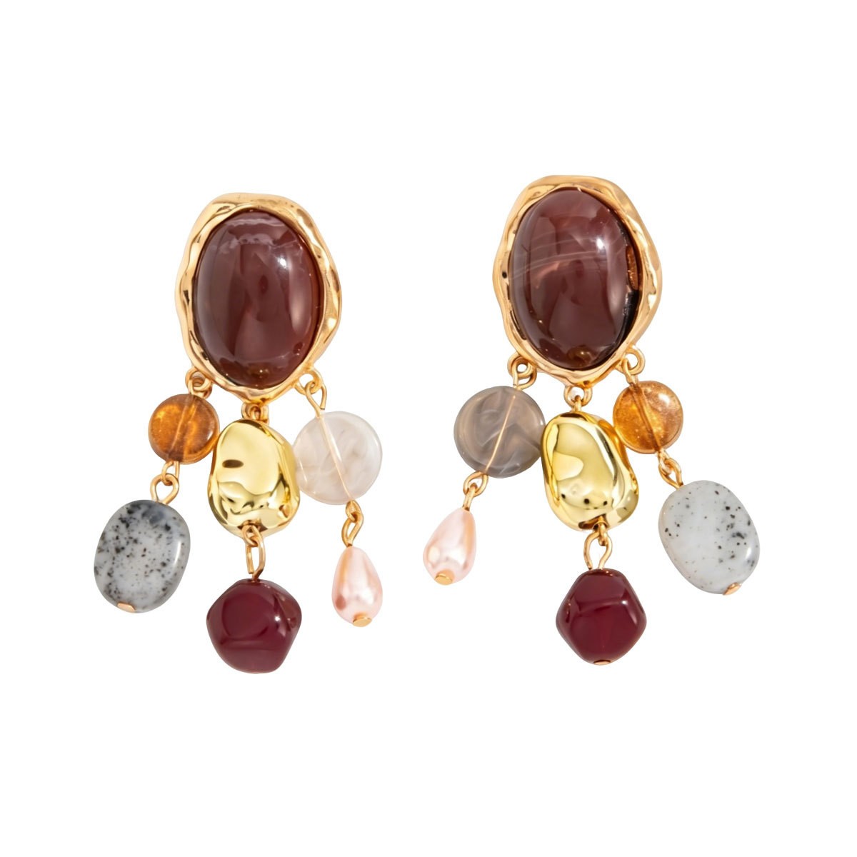 Stone-Effect Charm Cluster Earrings