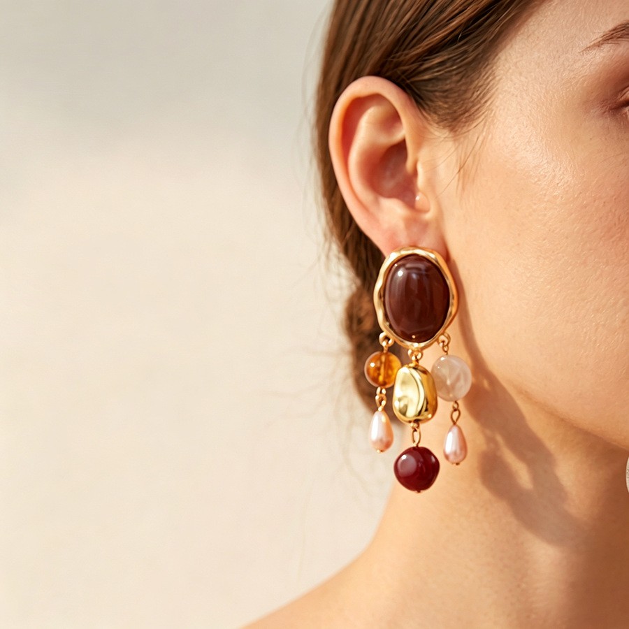 Stone-Effect Charm Cluster Earrings