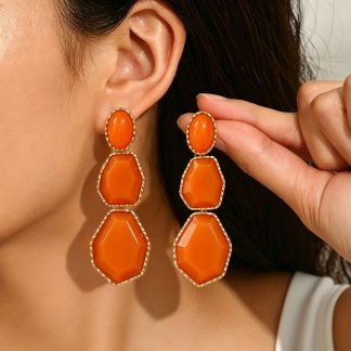 Geometric Color-Inlay Drop Earrings