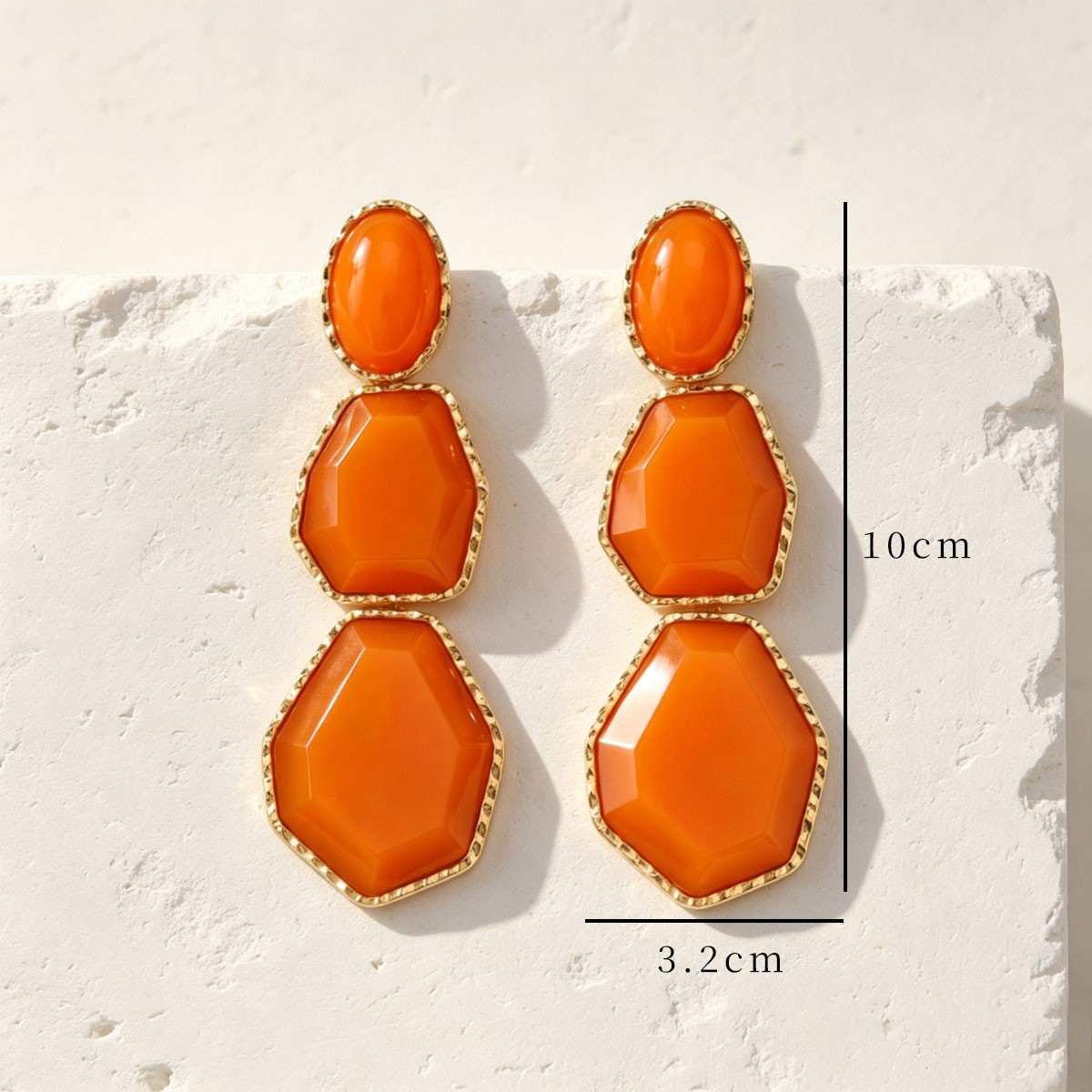 Geometric Color-Inlay Drop Earrings