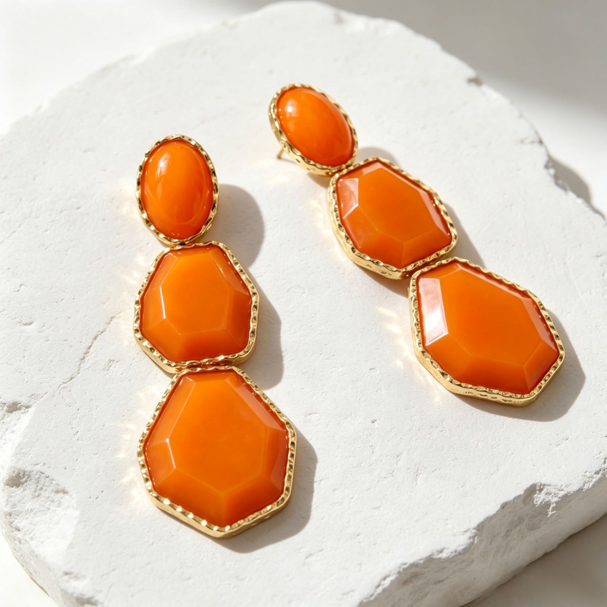 Geometric Color-Inlay Drop Earrings