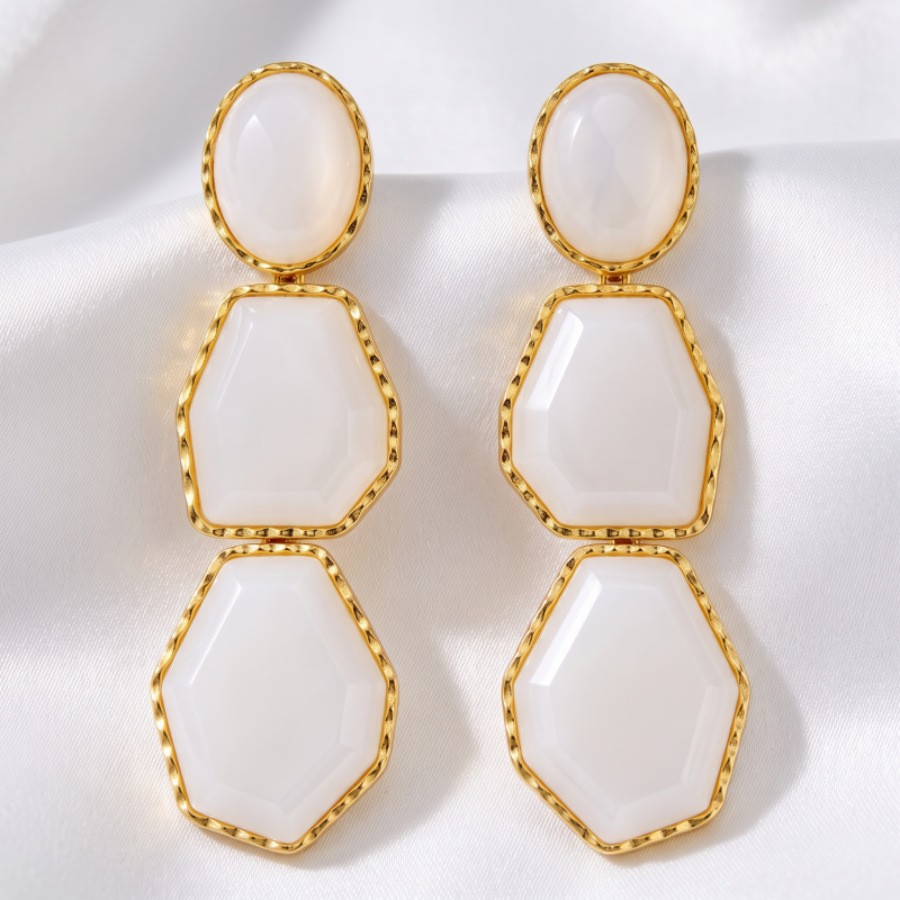 Geometric Color-Inlay Drop Earrings