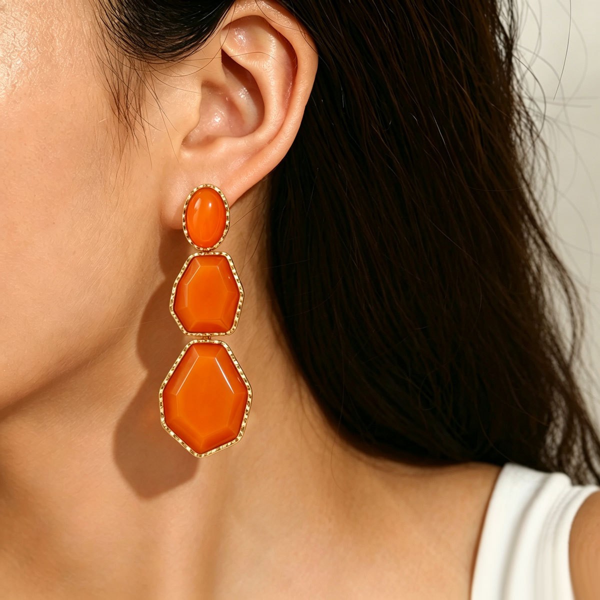 Geometric Color-Inlay Drop Earrings