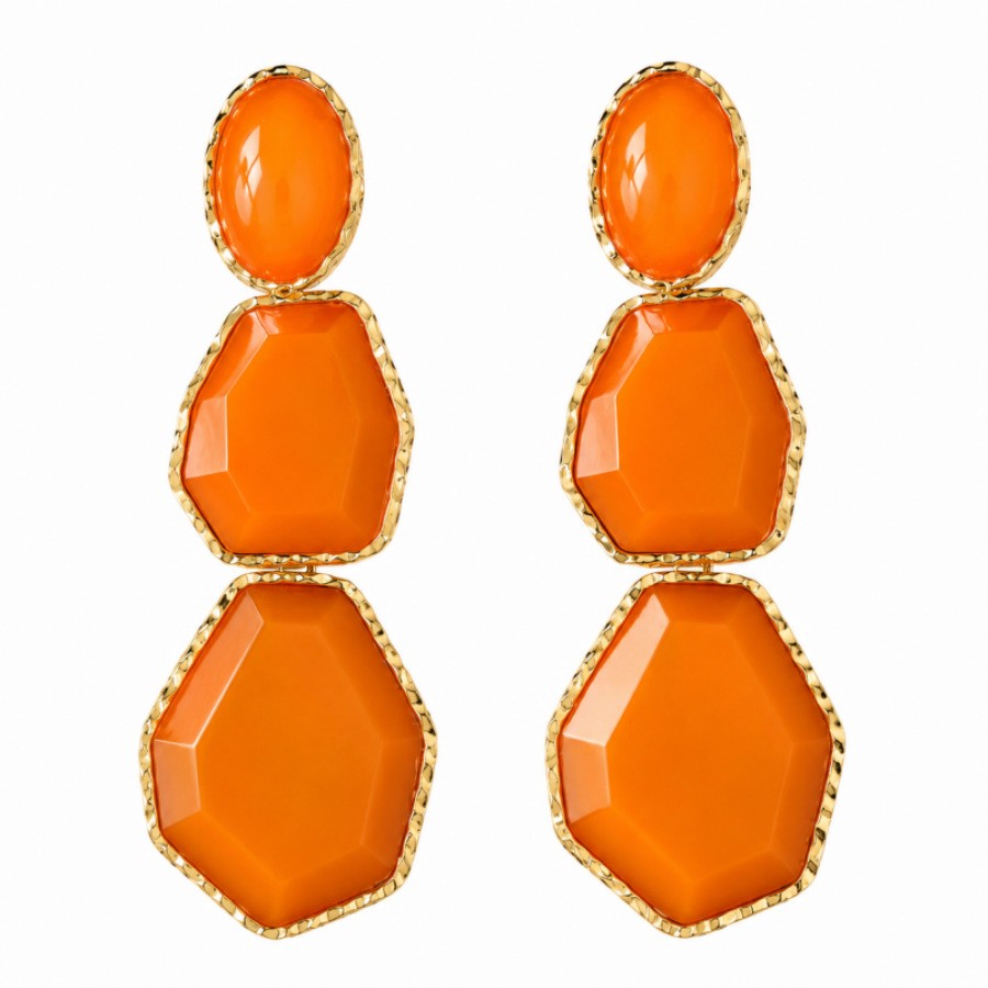 Geometric Color-Inlay Drop Earrings