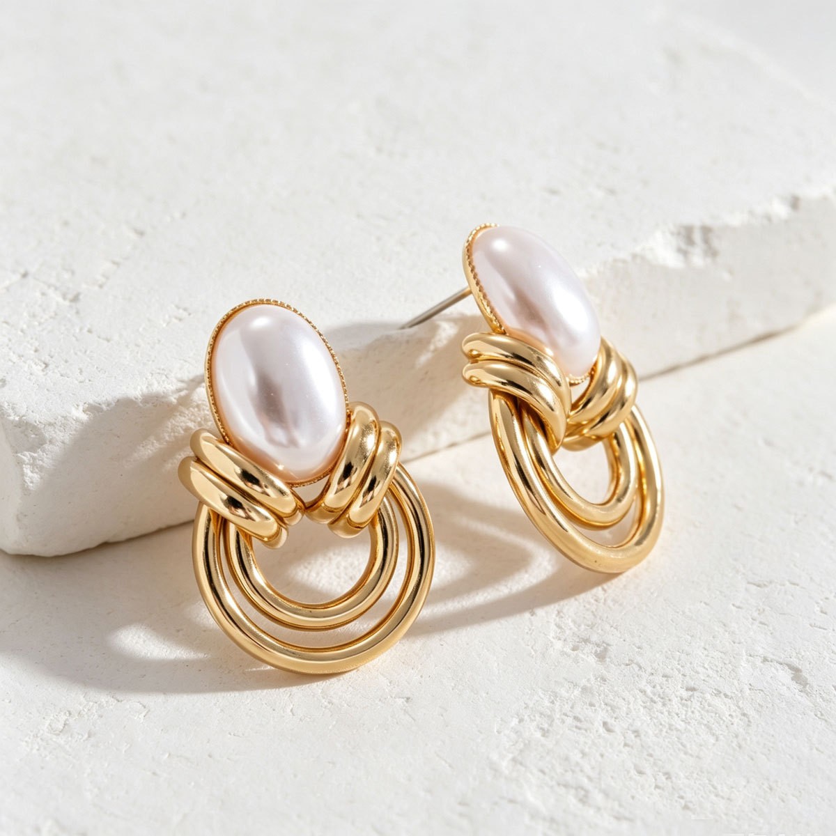 Pearl-Effect Circle Drop Earrings