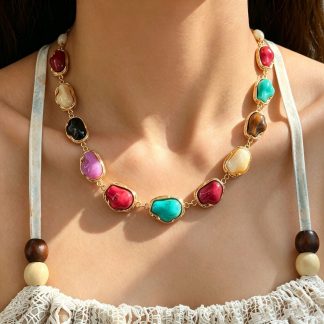 Multicolor Stone-Effect Statement Necklace