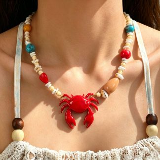 Colorful Bead and Lobster Pendant Necklace