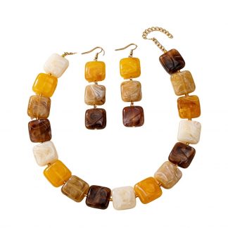 Amber-Tone Beaded Necklace and Earrings Set - alternate view