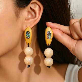 Color-Inlay Bead Drop Earrings