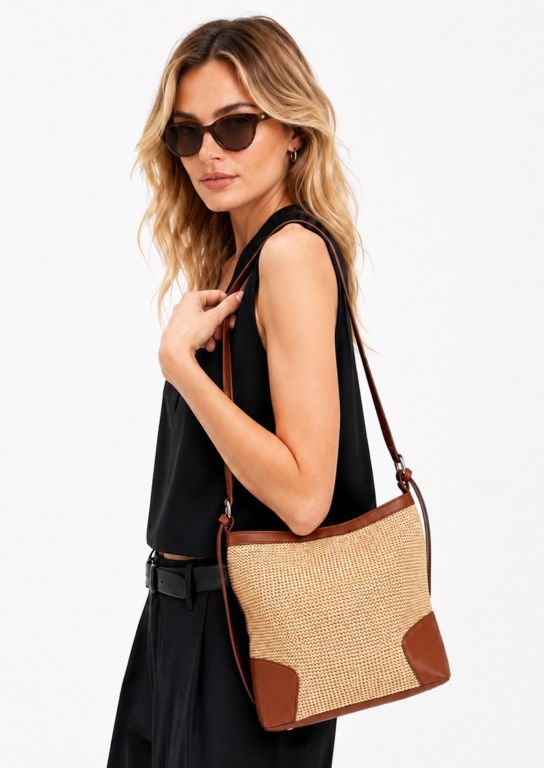 Woven Corner-Panel Shoulder Bag