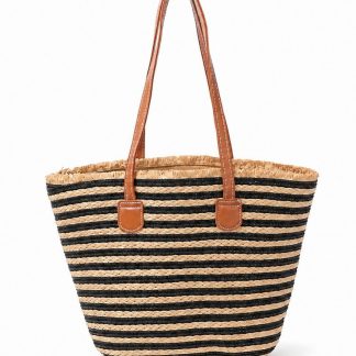Striped Woven Beach Tote