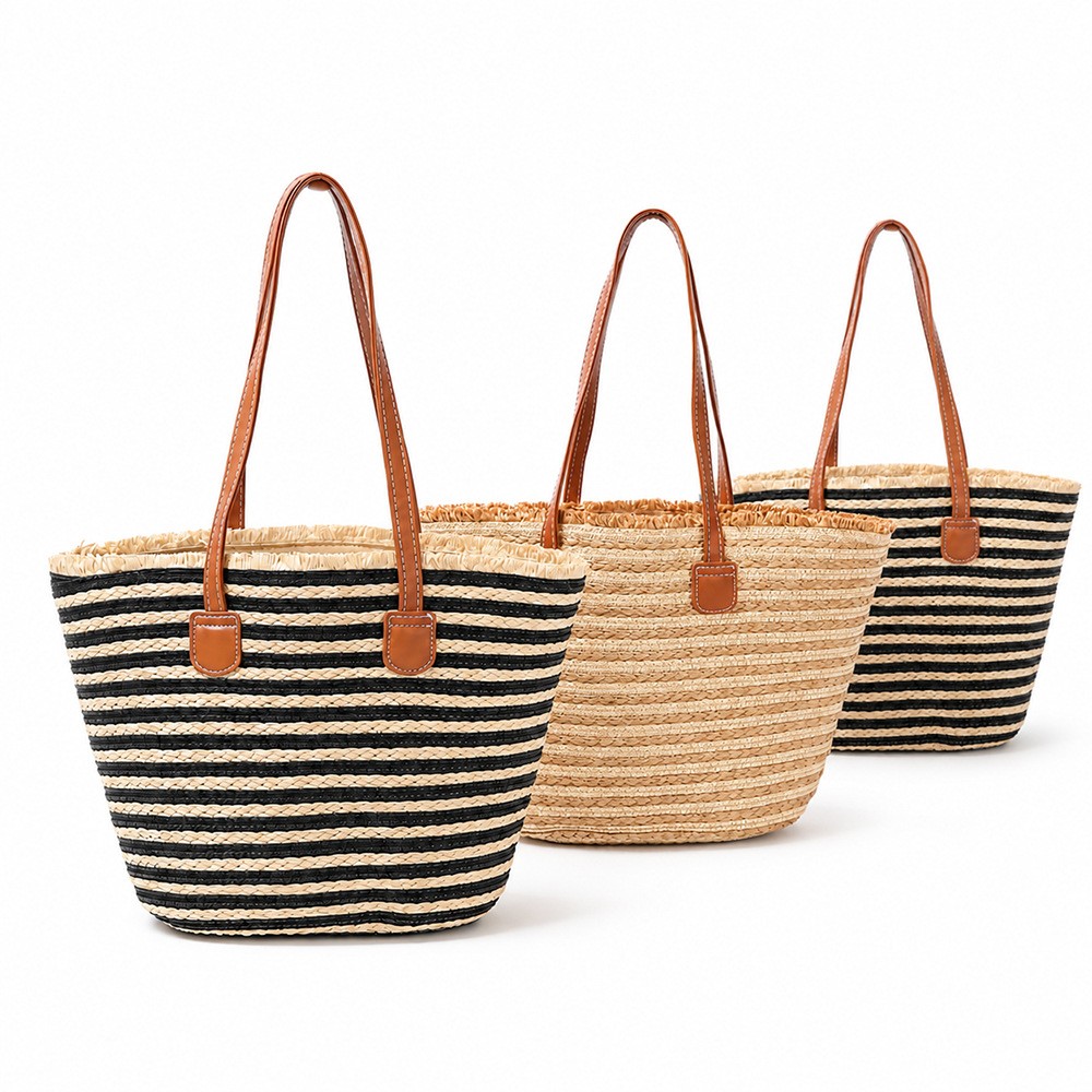 Striped Woven Beach Tote