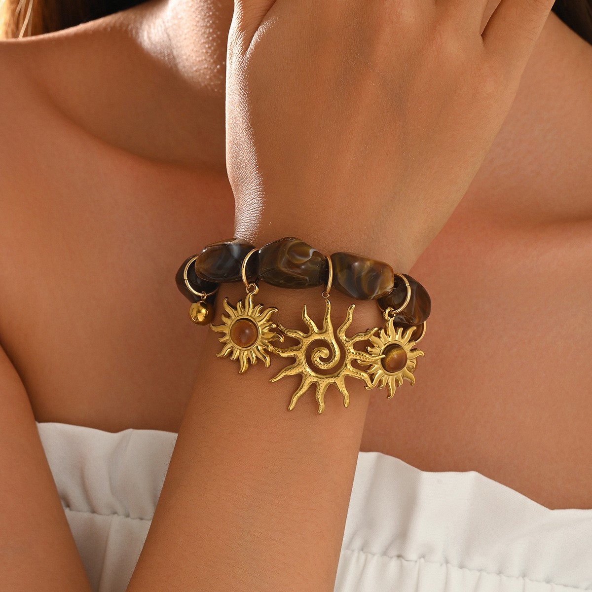 Stone-Effect Sun Charm Bracelet